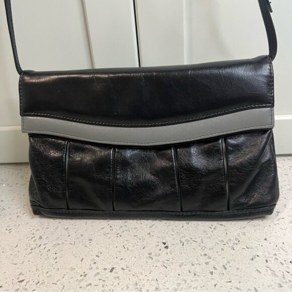 ELANO Durabilt Handbag Made in Vancouver Black Grey Leather, Suede Lining - Picture 4 of 15